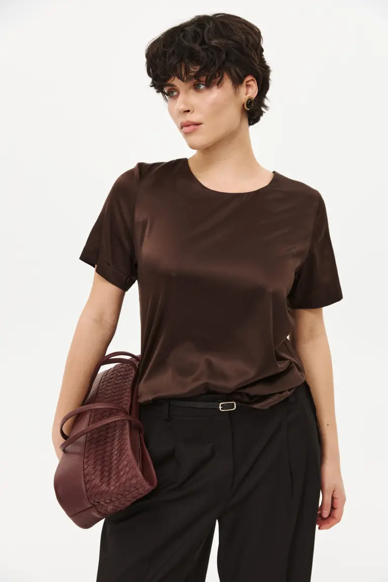 Silk T-shirt brown | beige, photo 1
