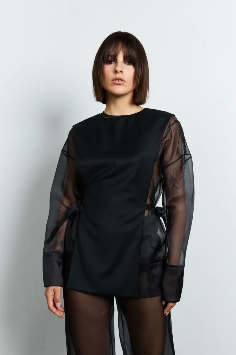 Transparent blouse with a cape, photo 1